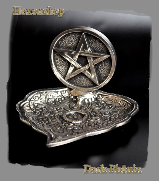 Räucherstäbchenhalter Metall Blatt mit Pentagramm
